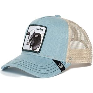 Goorin Bros Blue and Beige 'Cash' Cow Patch Trucker Cap